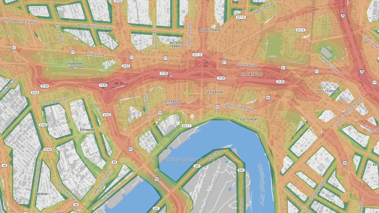 Jefferson, LA Map of Noise Levels in Jefferson