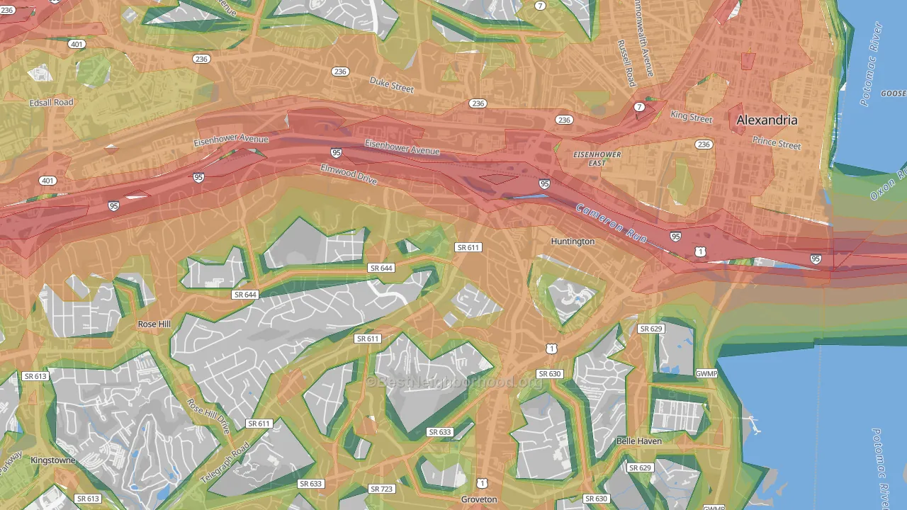 Jefferson Manor, VA Map of Noise Levels in Jefferson Manor