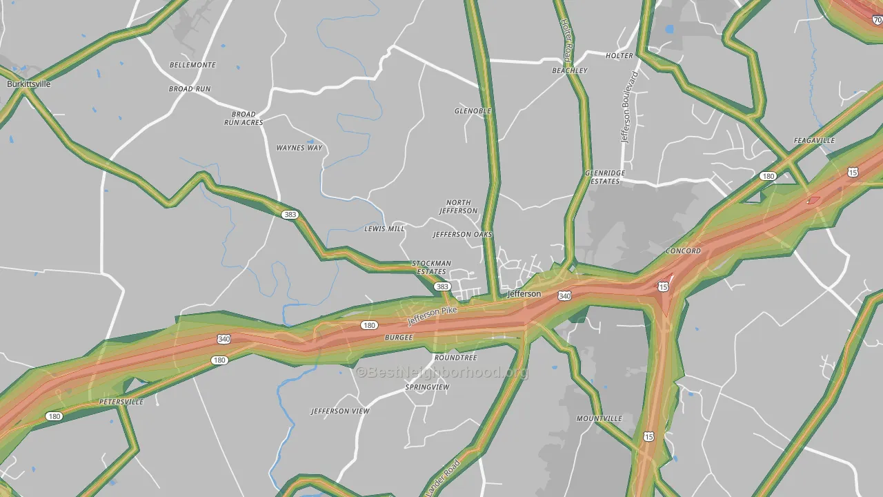Jefferson, MD Map of Noise Levels in Jefferson