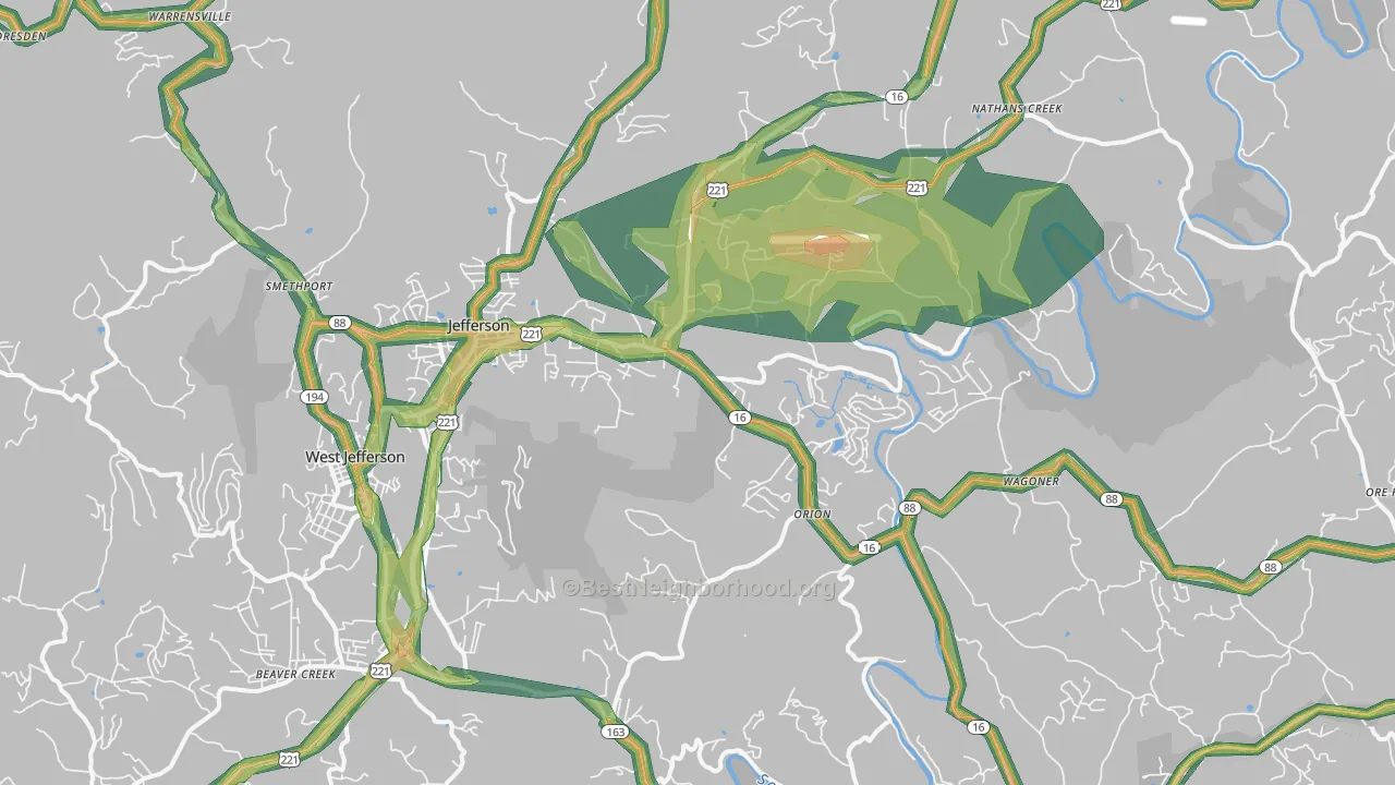 Jefferson, NC Map of Noise Levels in Jefferson