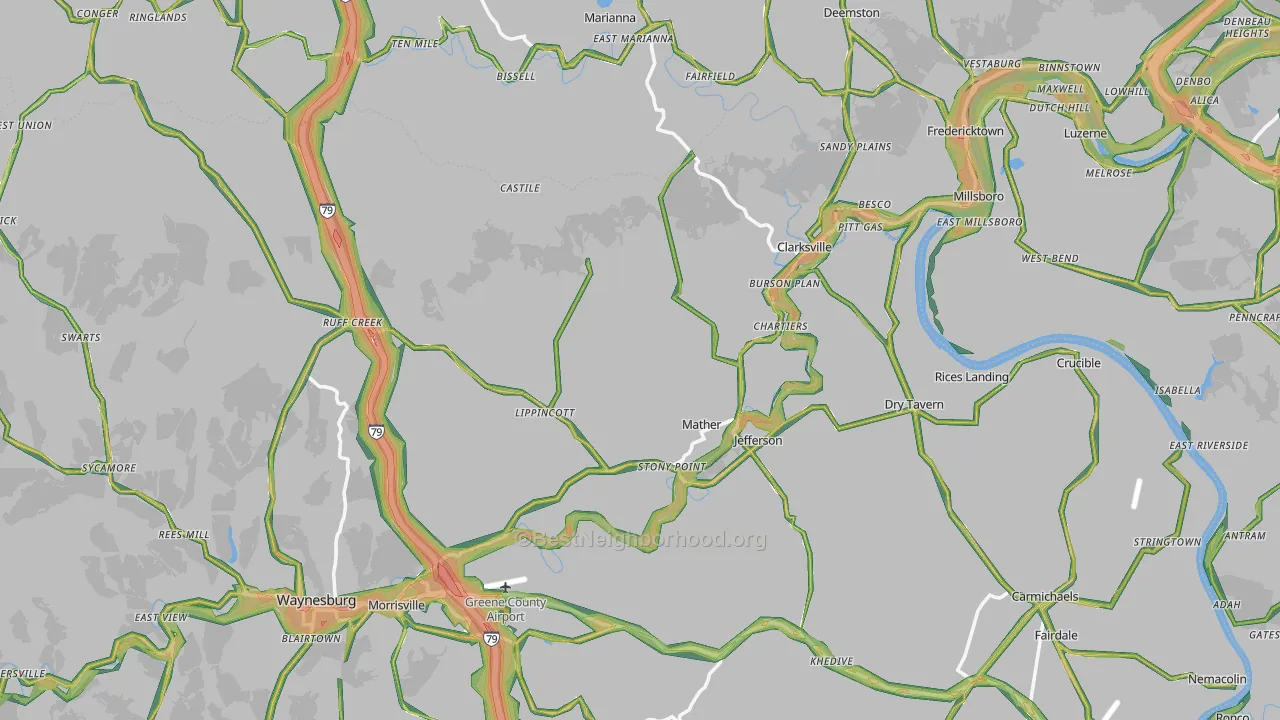 Jefferson, PA Map of Noise Levels in Jefferson