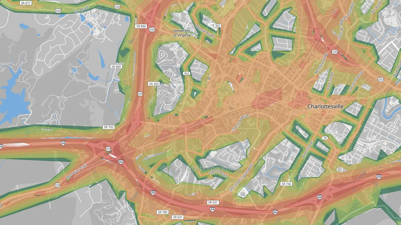 Jefferson Park, Charlottesville, VA Map of Noise Levels in Jefferson Park