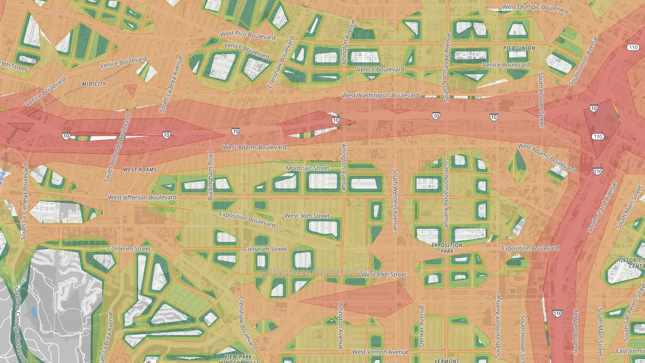 Jefferson Park, Los Angeles, CA Map of Noise Levels in Jefferson Park
