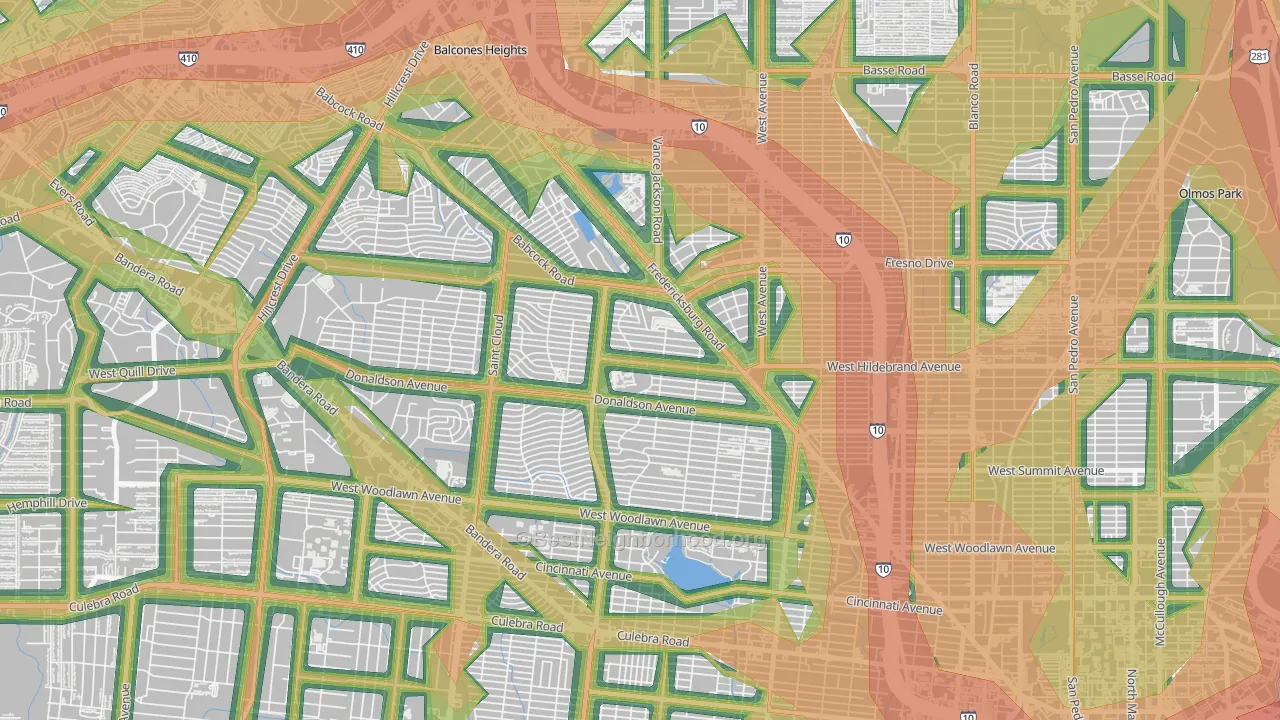 Jefferson, San Antonio, TX Map of Noise Levels in Jefferson