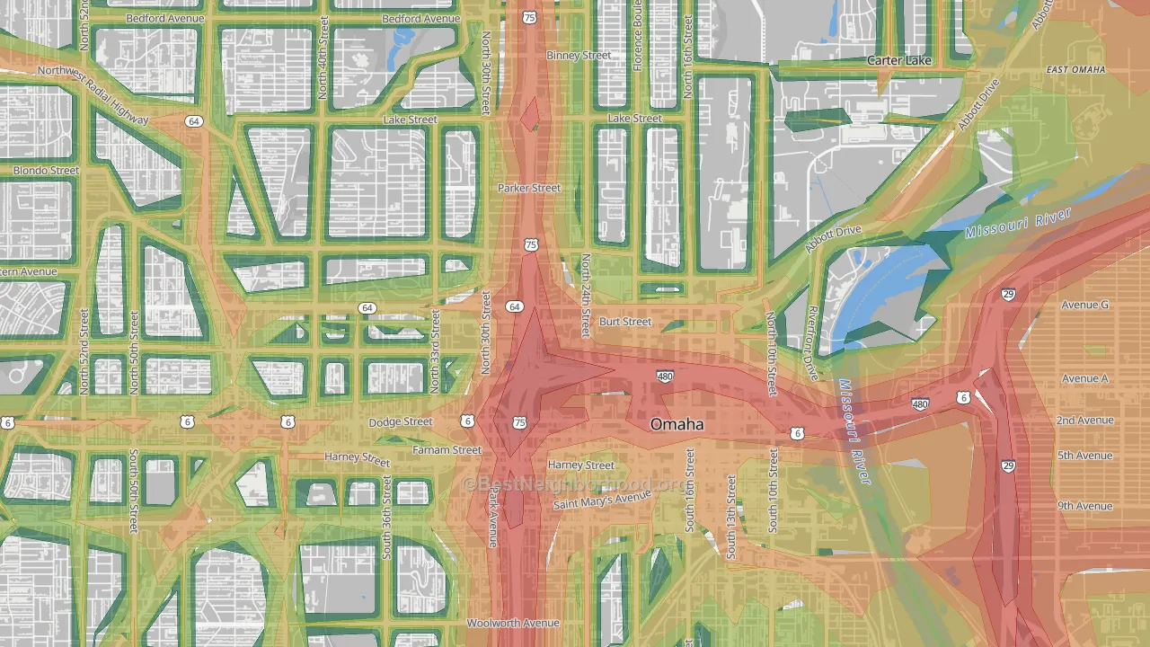 Jefferson Square, Omaha, NE Map of Noise Levels in Jefferson Square