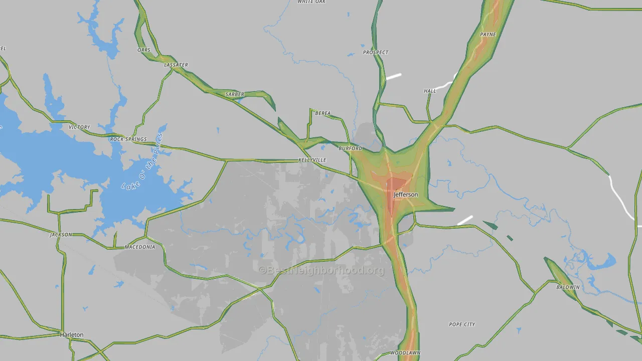 Jefferson, TX Map of Noise Levels in Jefferson