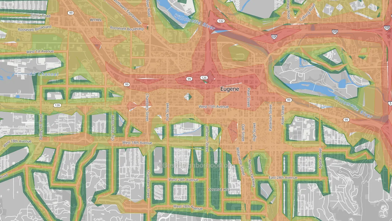 Jefferson Westside, Eugene, OR Map of Noise Levels in Jefferson Westside