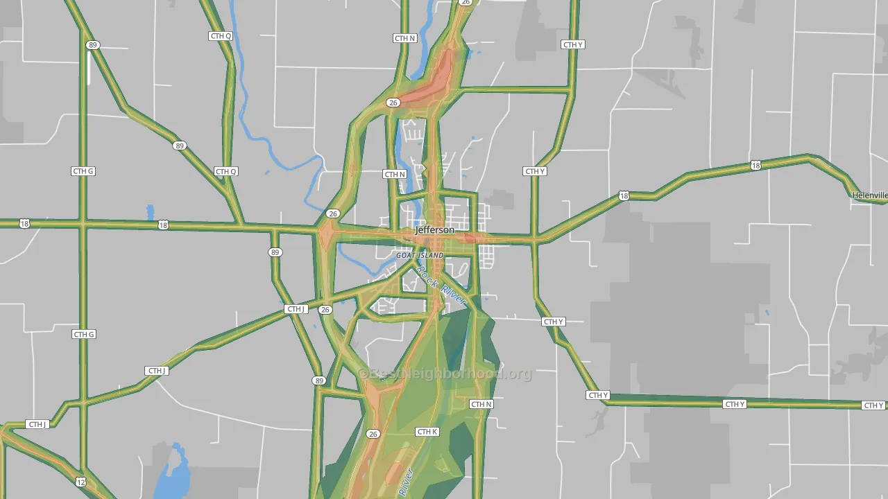Jefferson, WI Map of Noise Levels in Jefferson