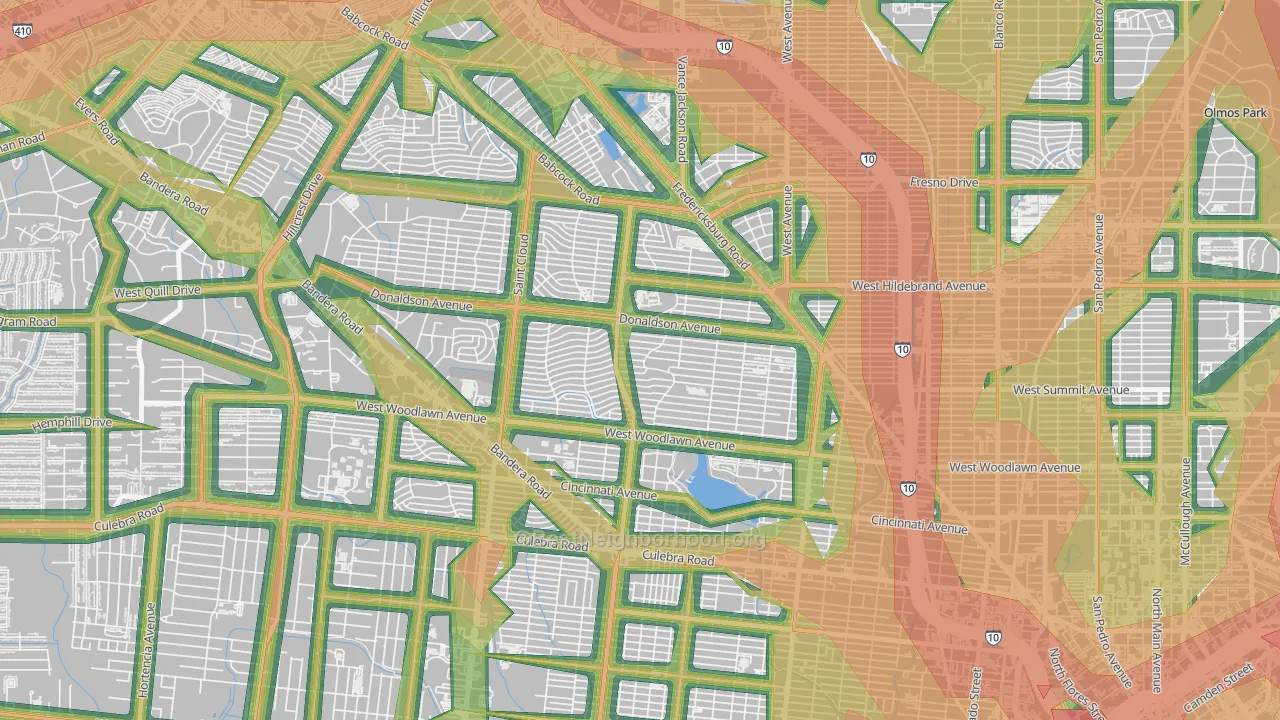 Jefferson-Woodlawn Lake, San Antonio, TX Map of Noise Levels in Jefferson-Woodlawn Lake