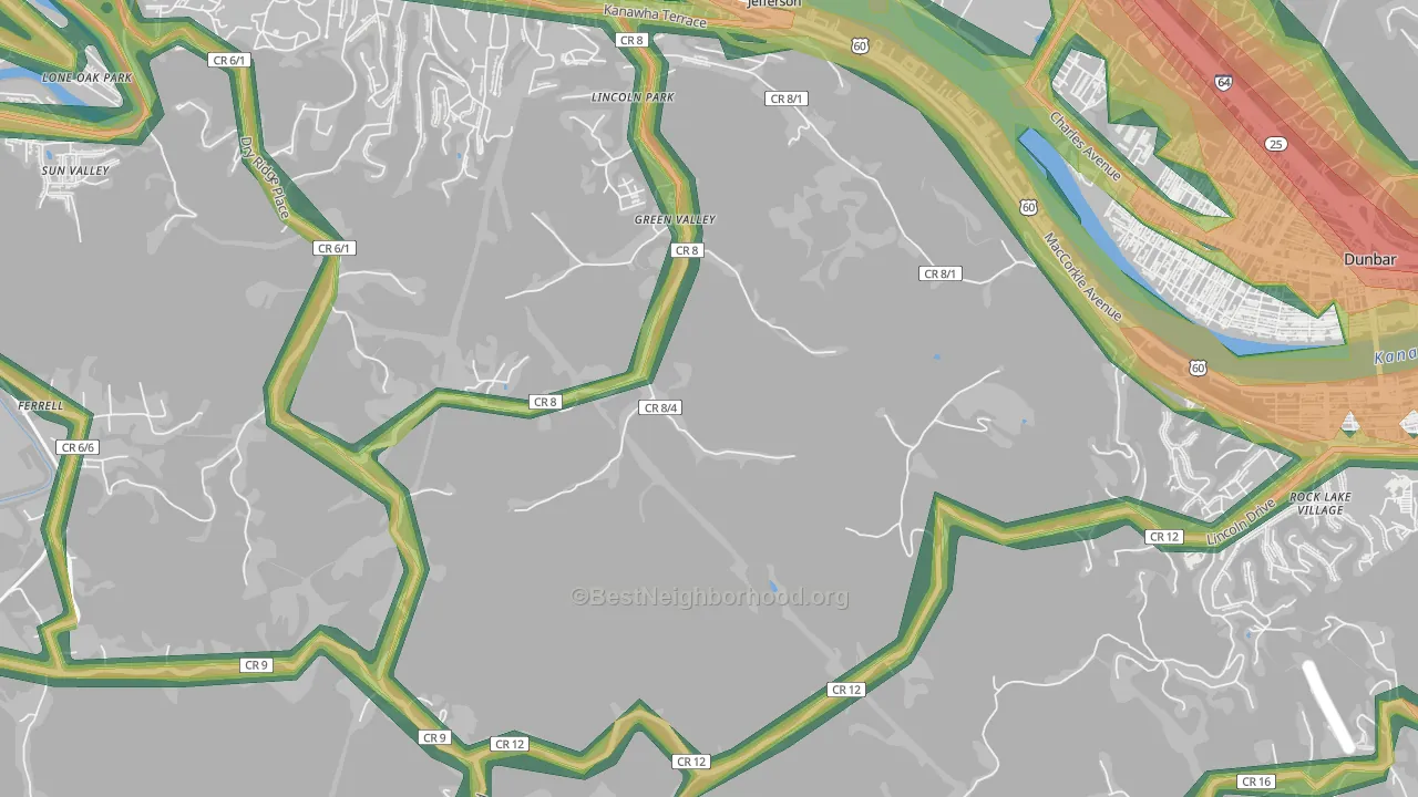 Jefferson, WV Map of Noise Levels in Jefferson
