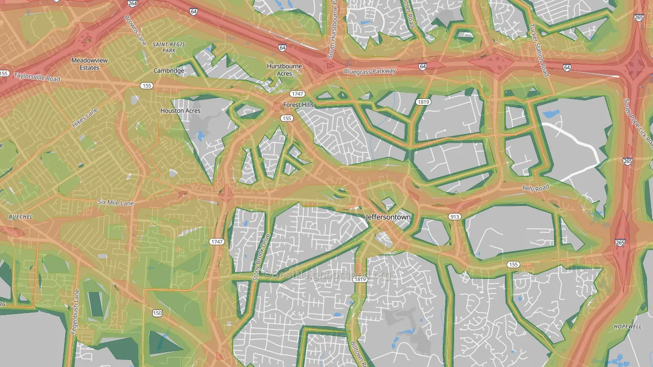 Jeffersontown, KY Map of Noise Levels in Jeffersontown