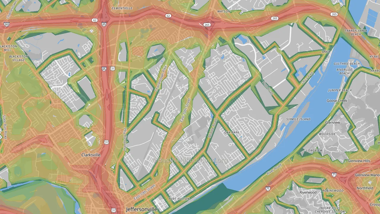 Jeffersonville, IN Map of Noise Levels in Jeffersonville