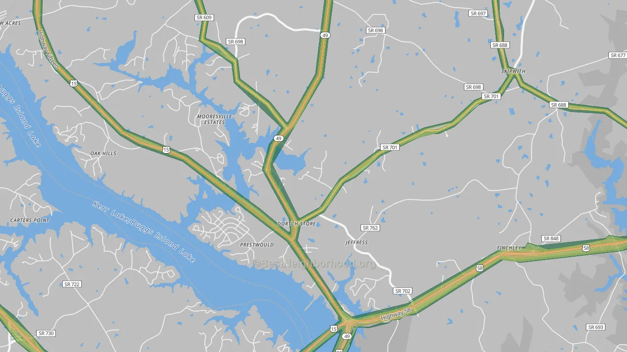 Jeffress, VA Map of Noise Levels in Jeffress