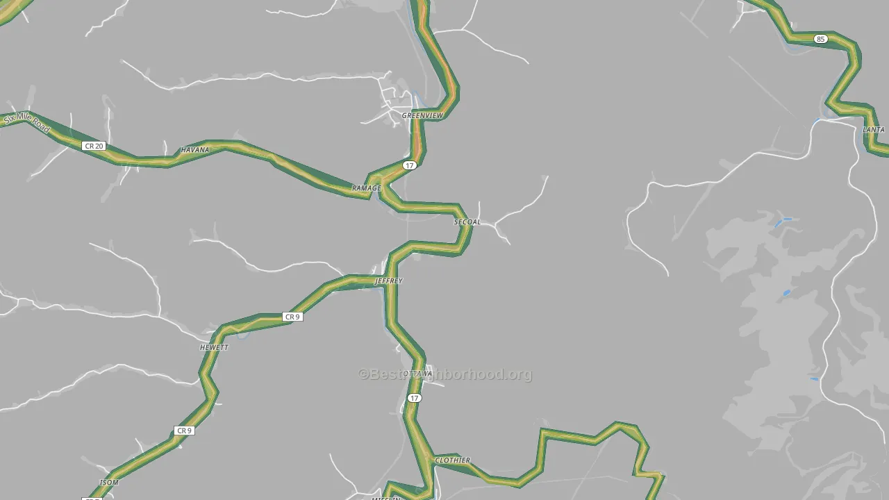Jeffrey, WV Map of Noise Levels in Jeffrey