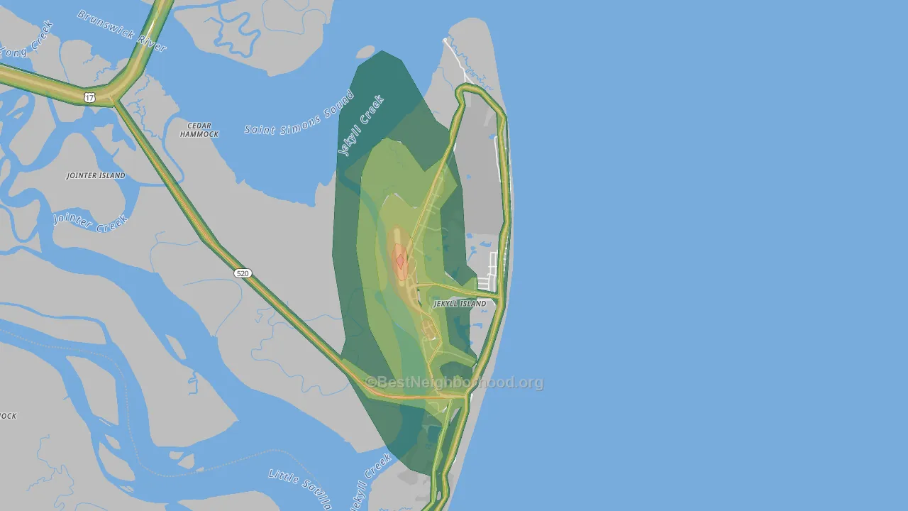 Jekyll Island, GA Map of Noise Levels in Jekyll Island