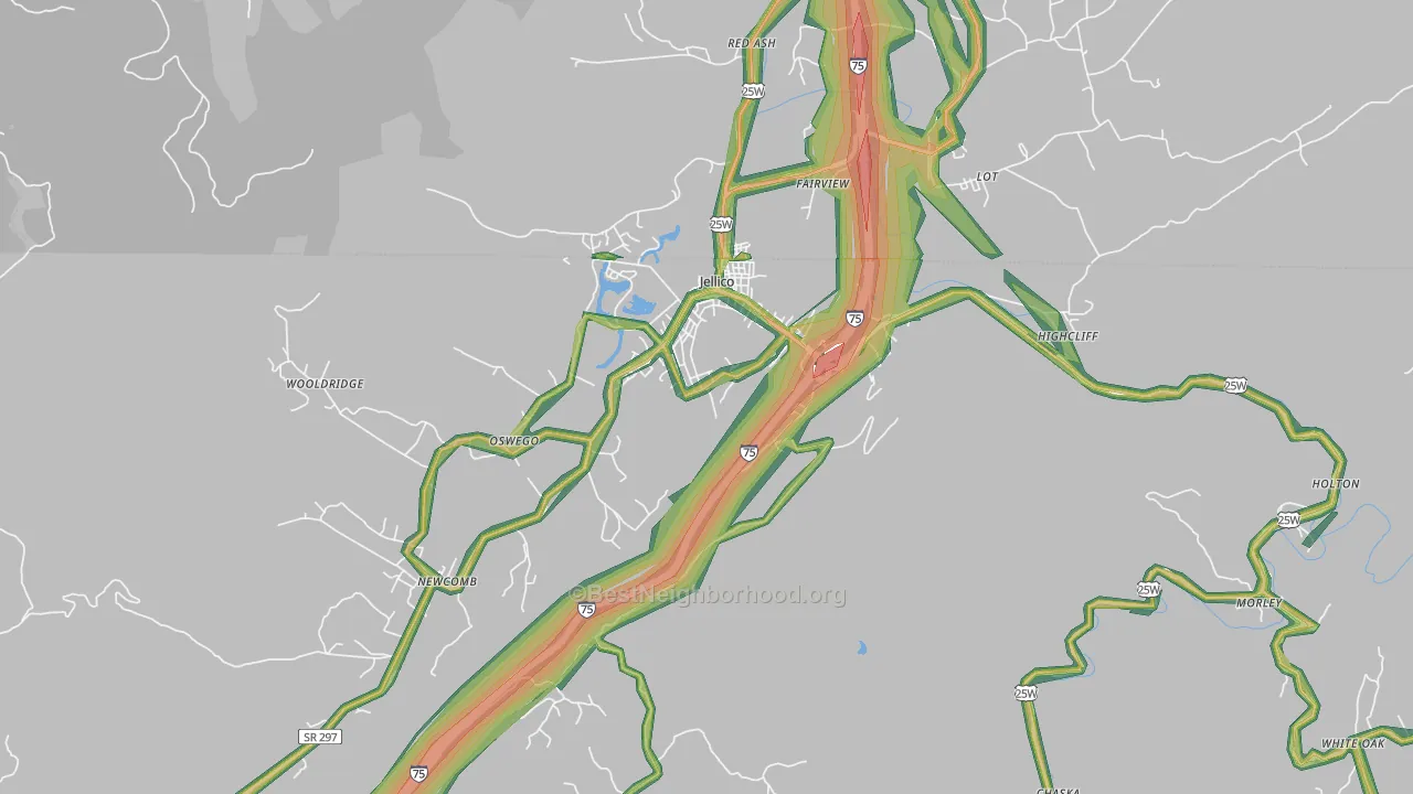 Jellico, TN Map of Noise Levels in Jellico
