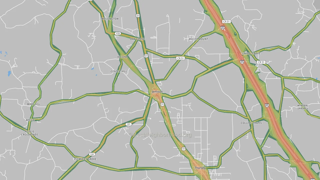 Jemison, AL Map of Noise Levels in Jemison