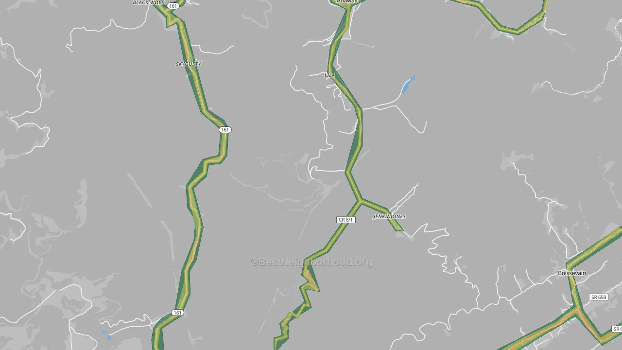Jenkinjones, WV Map of Noise Levels in Jenkinjones