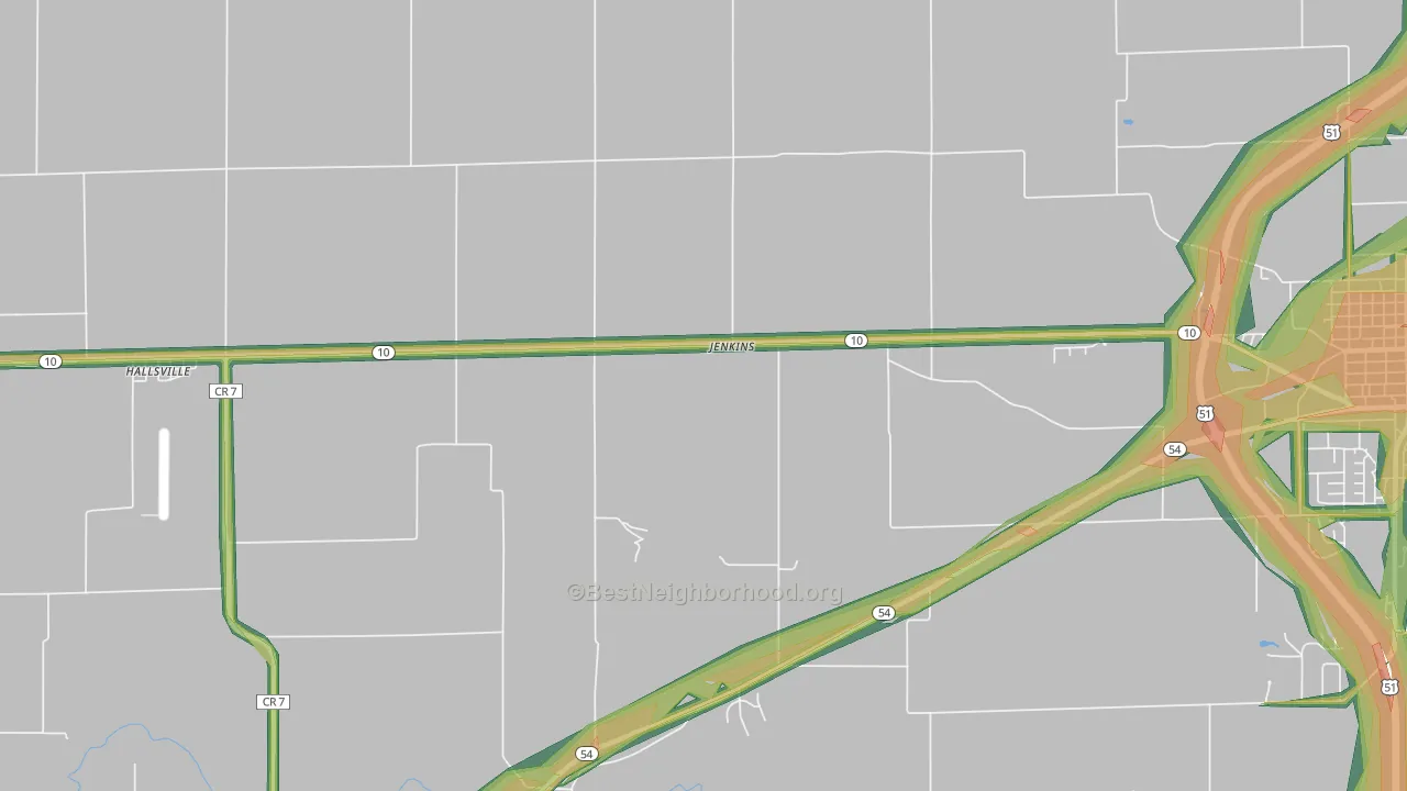 Jenkins, IL Map of Noise Levels in Jenkins