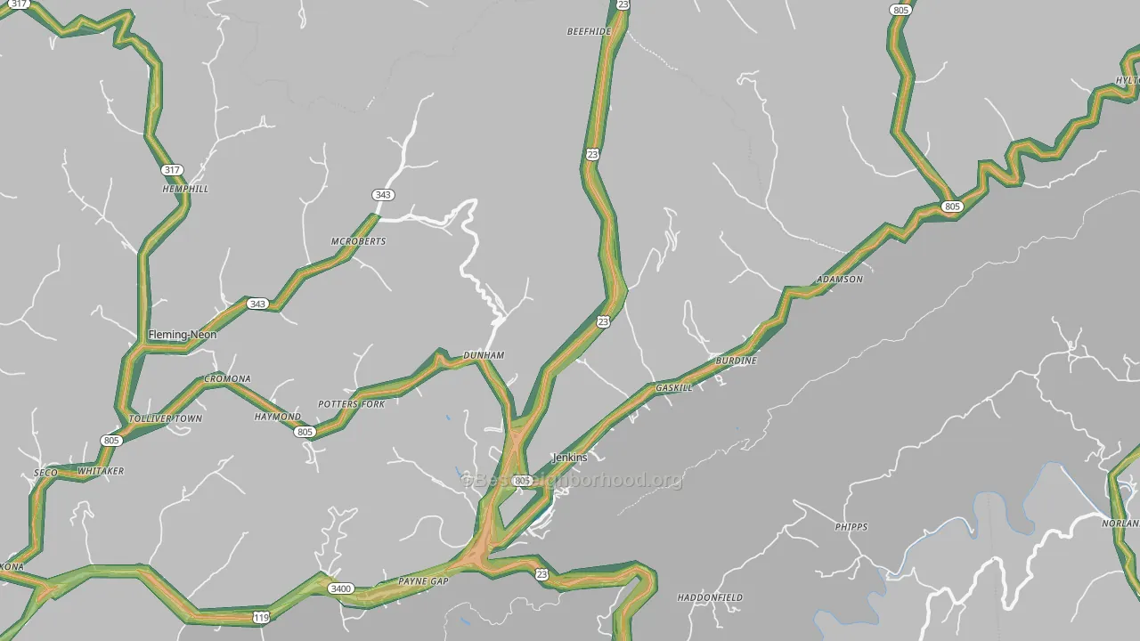 Jenkins, KY Map of Noise Levels in Jenkins