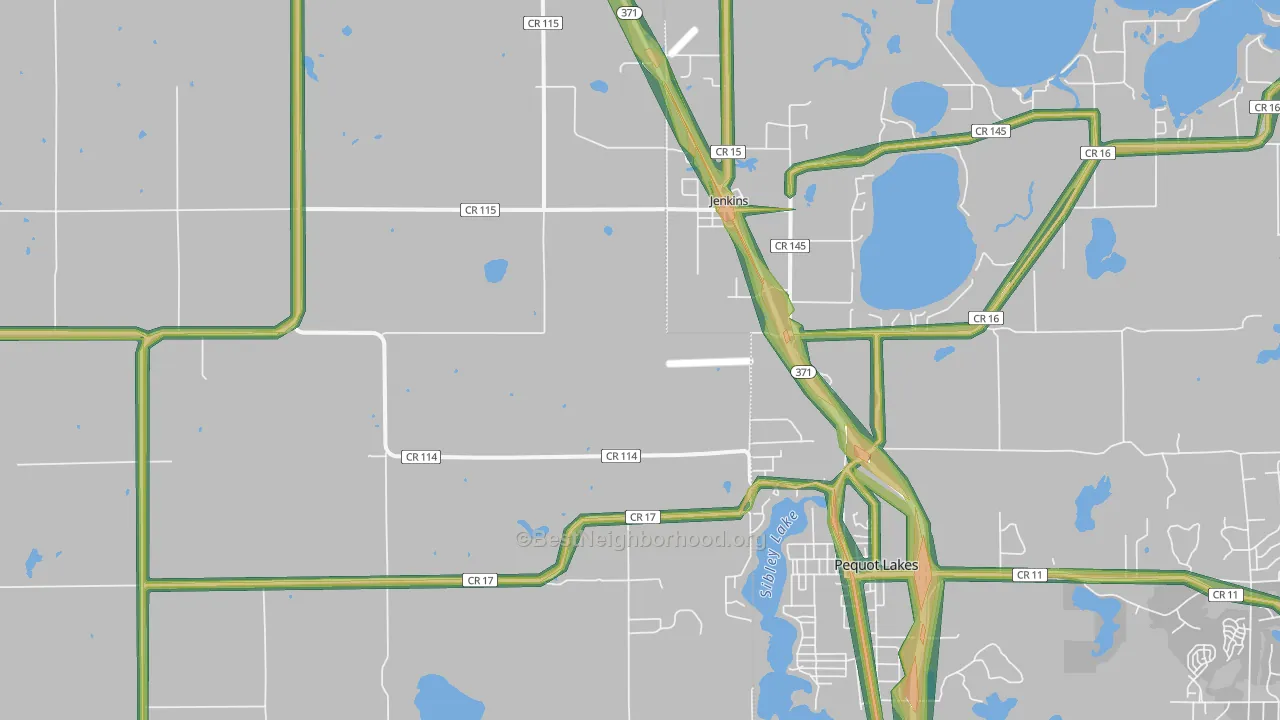 Jenkins, MN Map of Noise Levels in Jenkins
