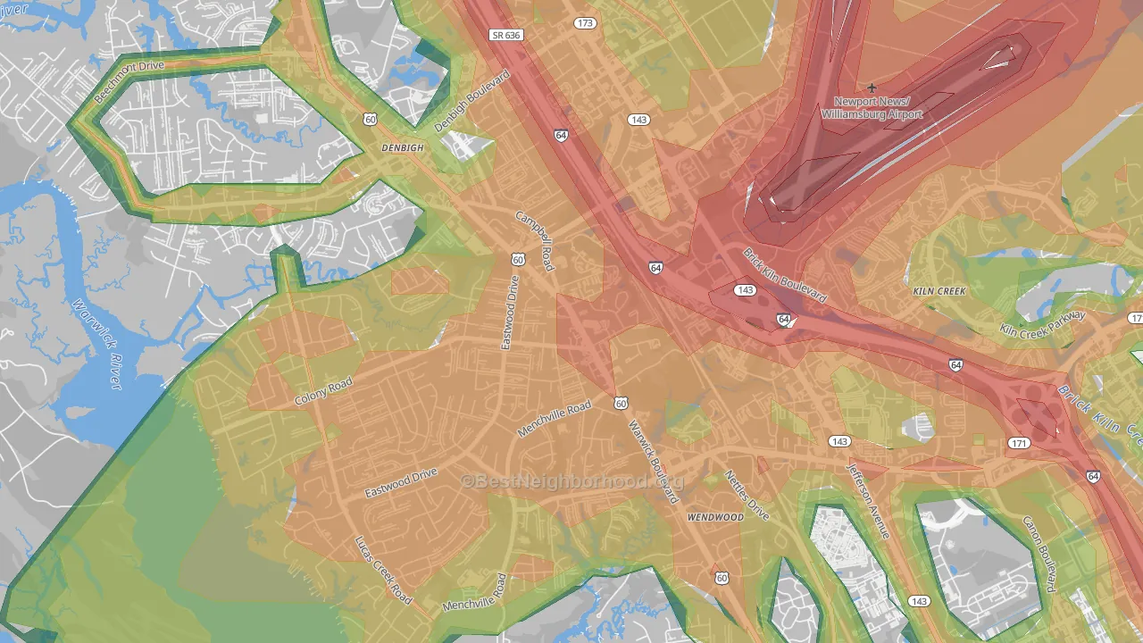 Jenkins, Newport News, VA Map of Noise Levels in Jenkins