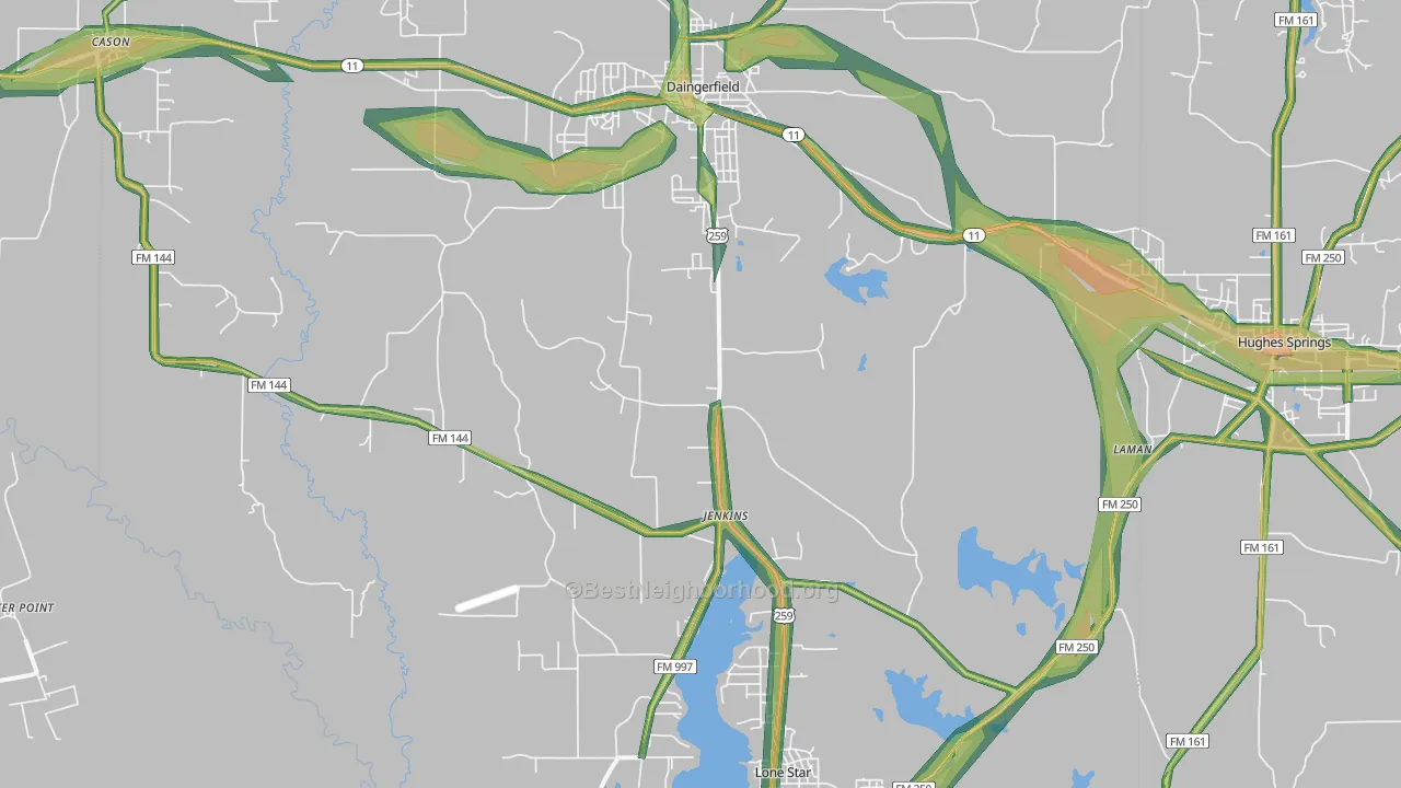 Jenkins, TX Map of Noise Levels in Jenkins