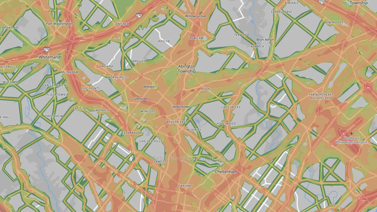 Jenkintown, PA Map of Noise Levels in Jenkintown