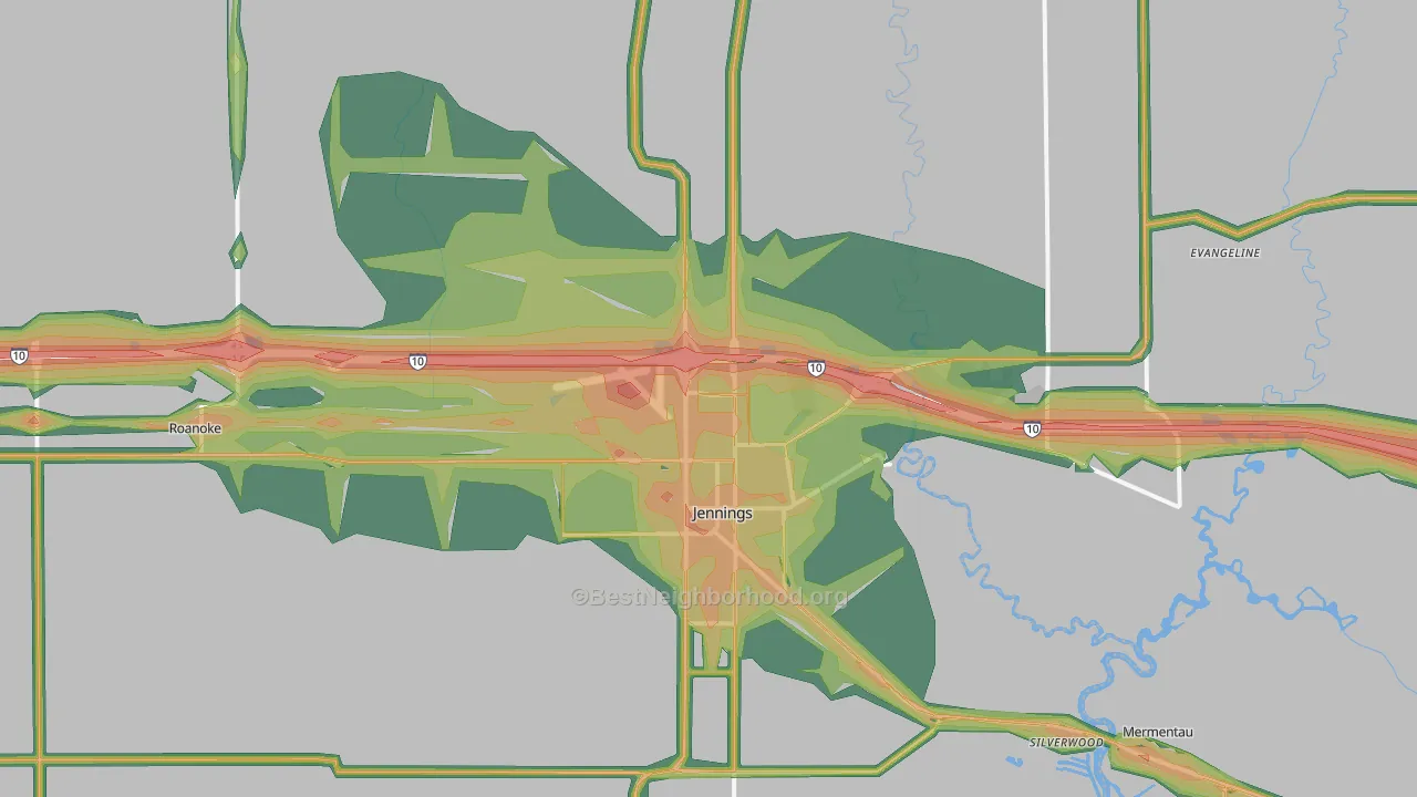 Jennings, LA Map of Noise Levels in Jennings