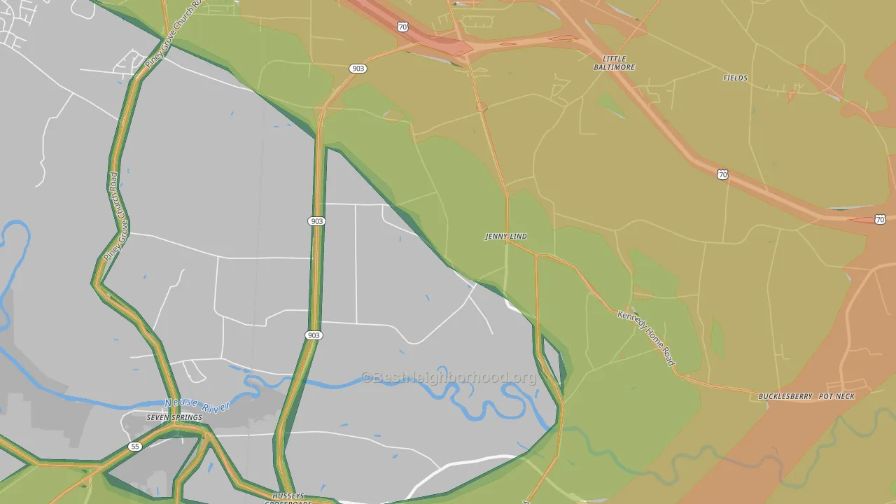 Jenny Lind, NC Map of Noise Levels in Jenny Lind