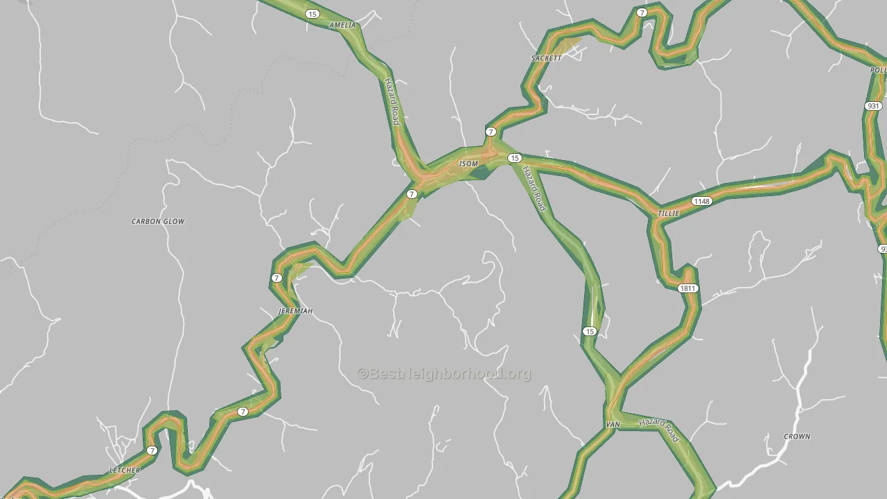 Jeremiah, KY Map of Noise Levels in Jeremiah