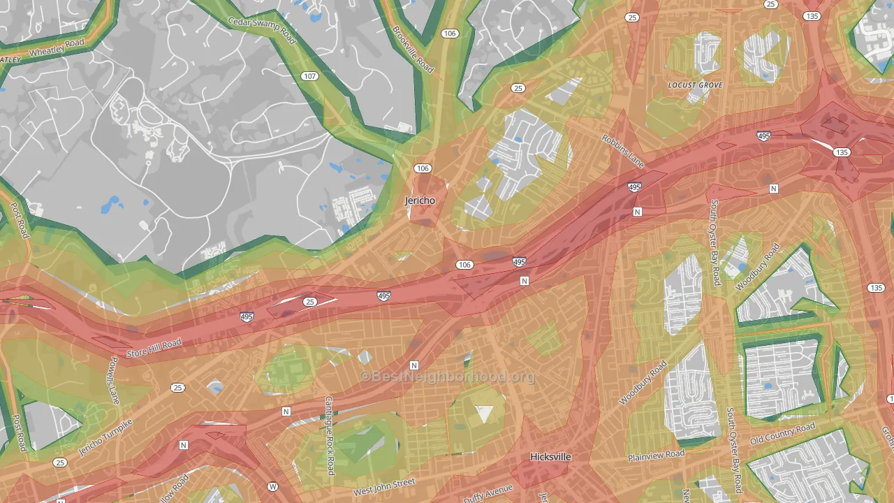 Jericho, NY Map of Noise Levels in Jericho