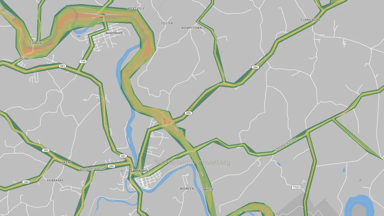 Jericho, PA Map of Noise Levels in Jericho