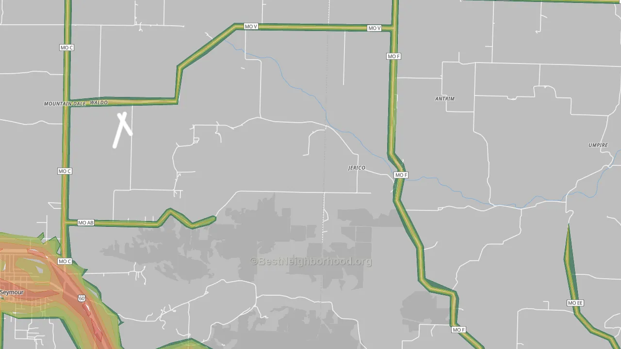 Jerico, MO Map of Noise Levels in Jerico