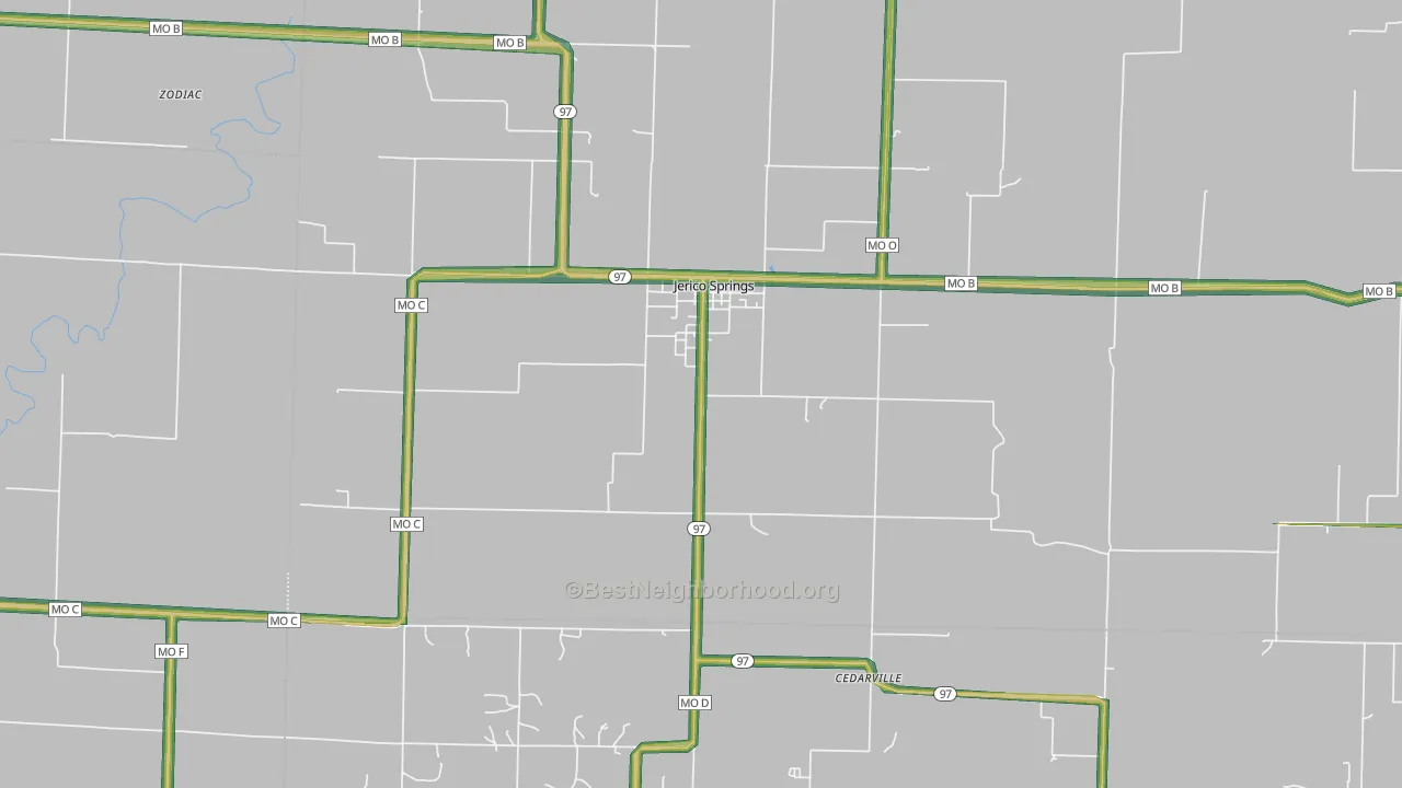 Jerico Springs, MO Map of Noise Levels in Jerico Springs