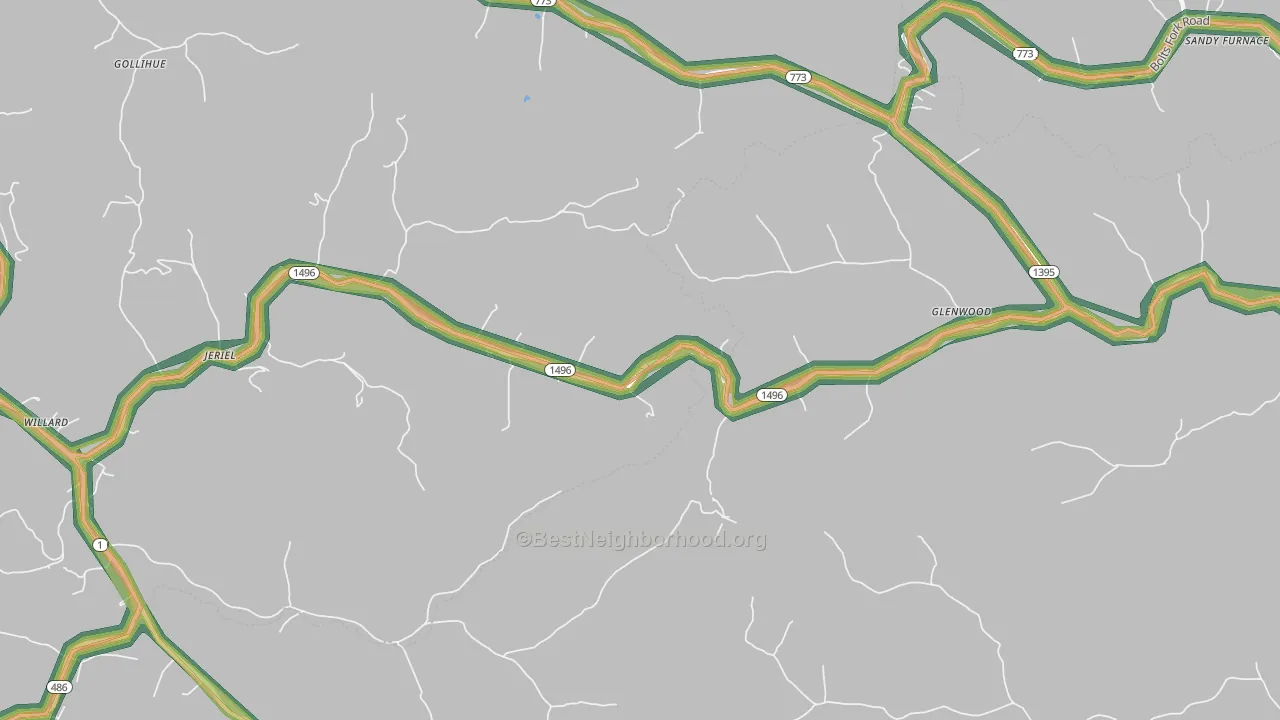 Jeriel, KY Map of Noise Levels in Jeriel