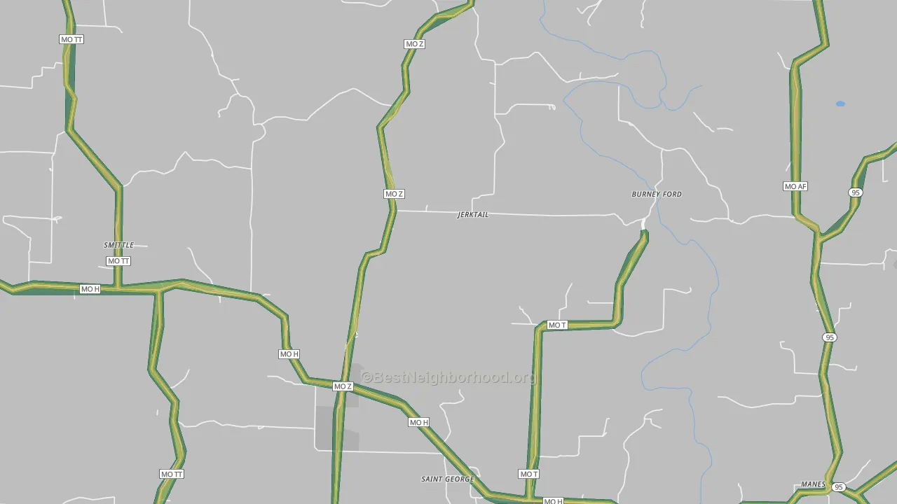 Jerktail, MO Map of Noise Levels in Jerktail