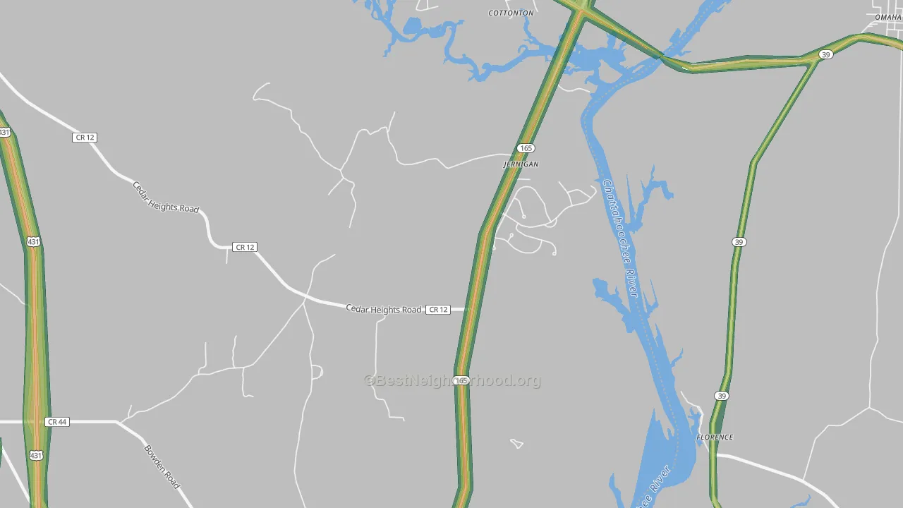 Jernigan, AL Map of Noise Levels in Jernigan