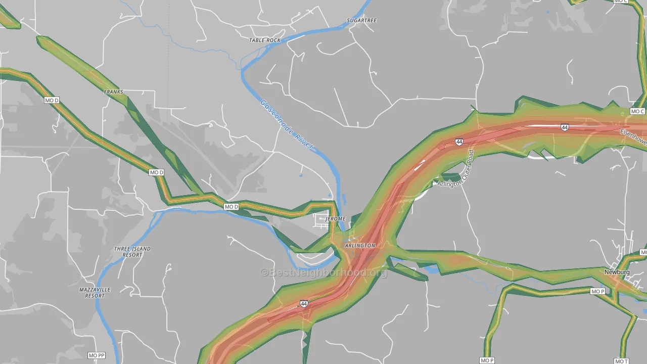 Jerome, MO Map of Noise Levels in Jerome