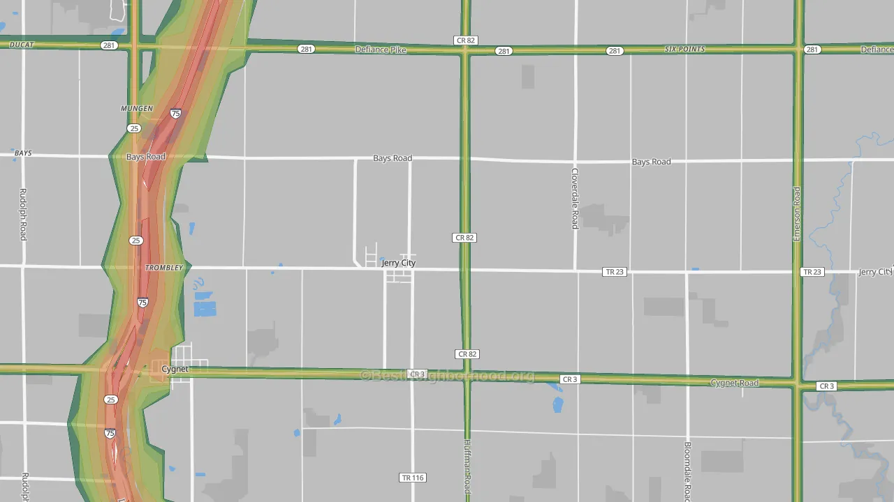 Jerry City, OH Map of Noise Levels in Jerry City