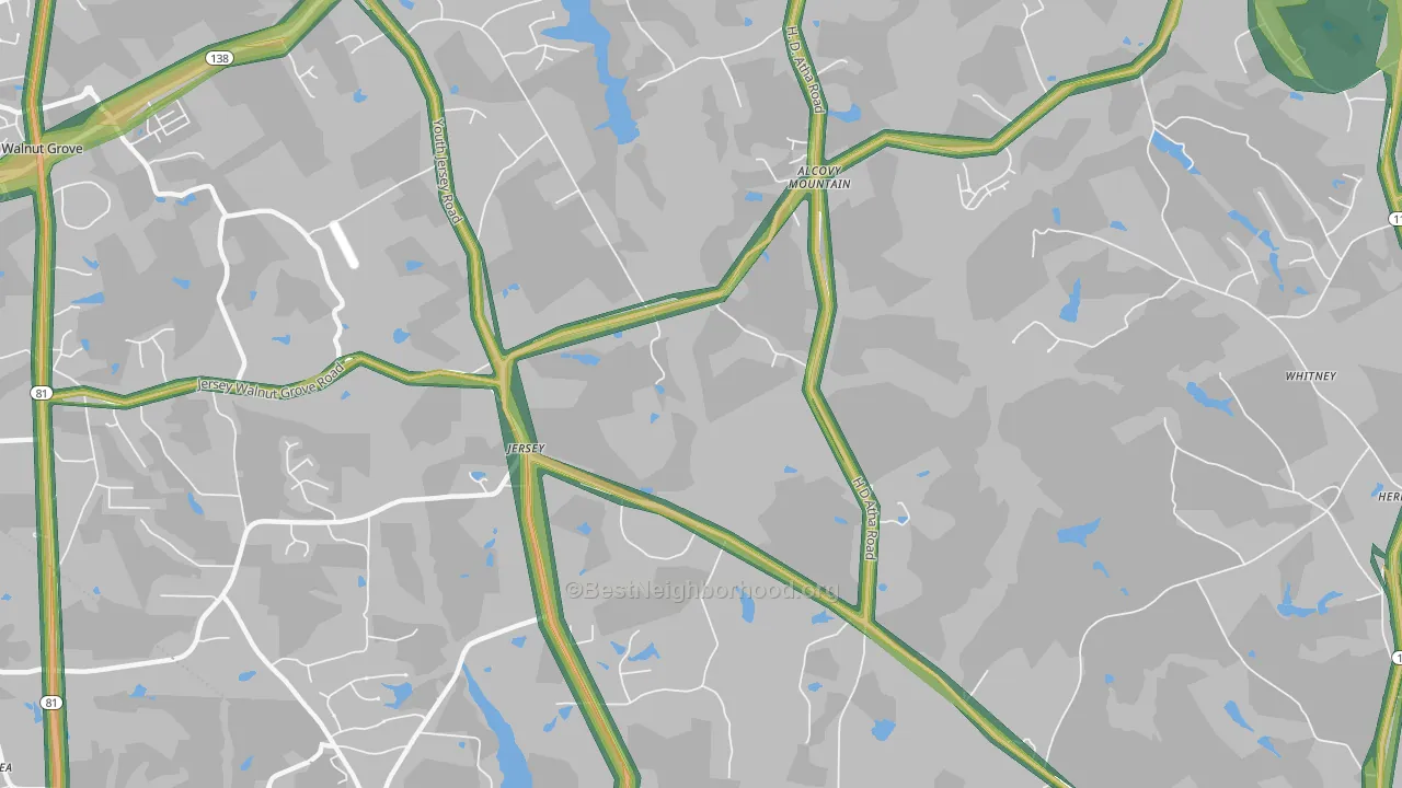 Jersey, GA Map of Noise Levels in Jersey