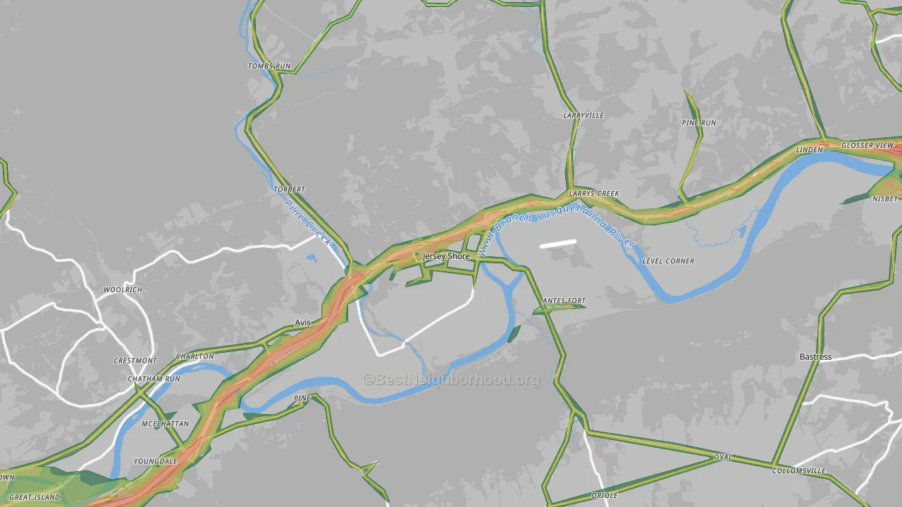 Jersey Shore, PA Map of Noise Levels in Jersey Shore