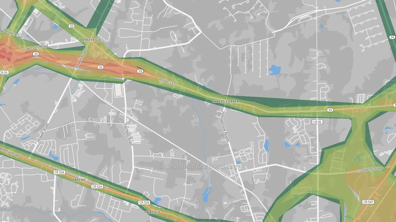 Jerseyville, NJ Map of Noise Levels in Jerseyville
