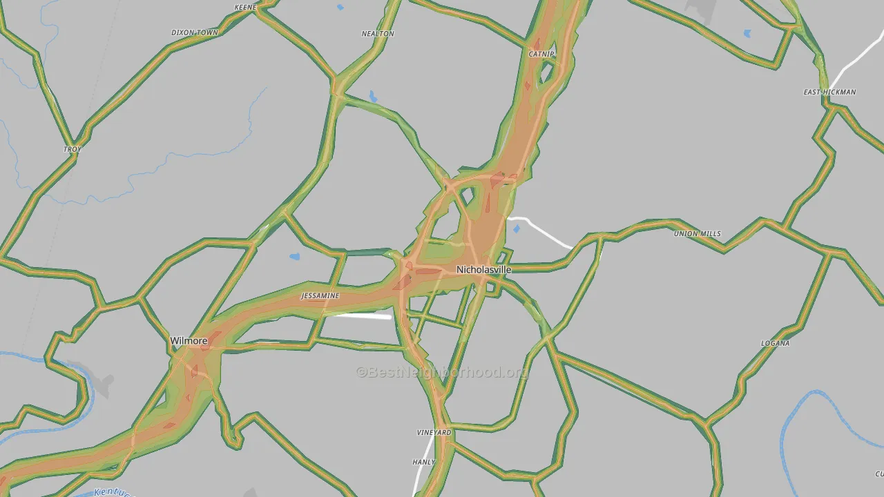 Jessamine County, KY Map of Noise Levels in Jessamine County