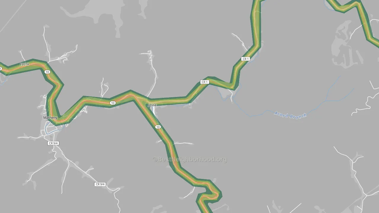 Jesse, WV Map of Noise Levels in Jesse