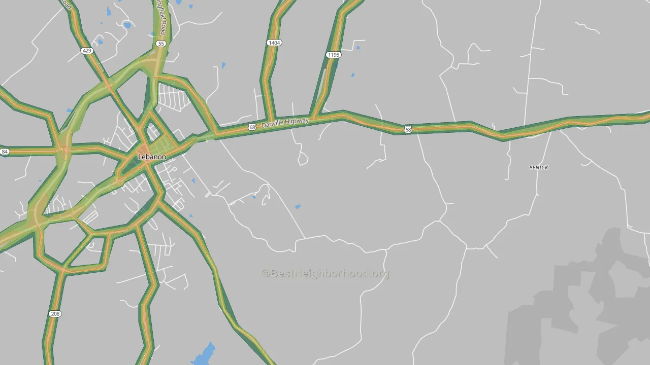 Jessietown, KY Map of Noise Levels in Jessietown