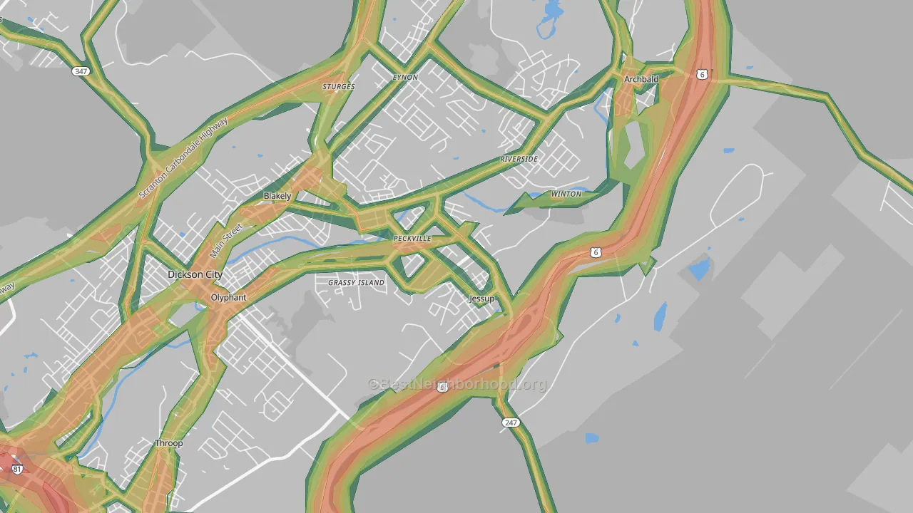 Jessup, PA Map of Noise Levels in Jessup