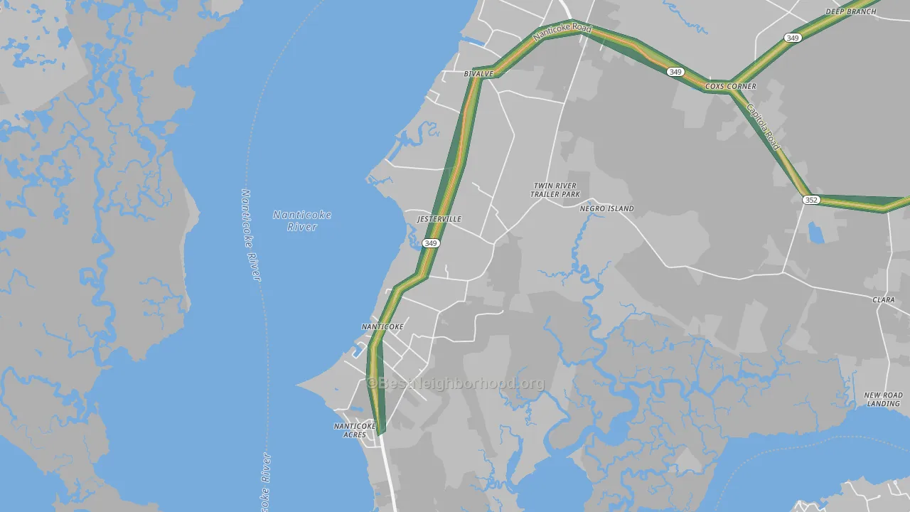 Jesterville, MD Map of Noise Levels in Jesterville