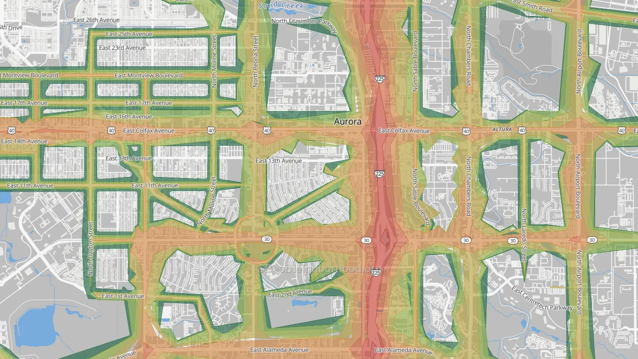 Jewell Heights-Hoffman Heights, Aurora, CO Map of Noise Levels in Jewell Heights-Hoffman Heights