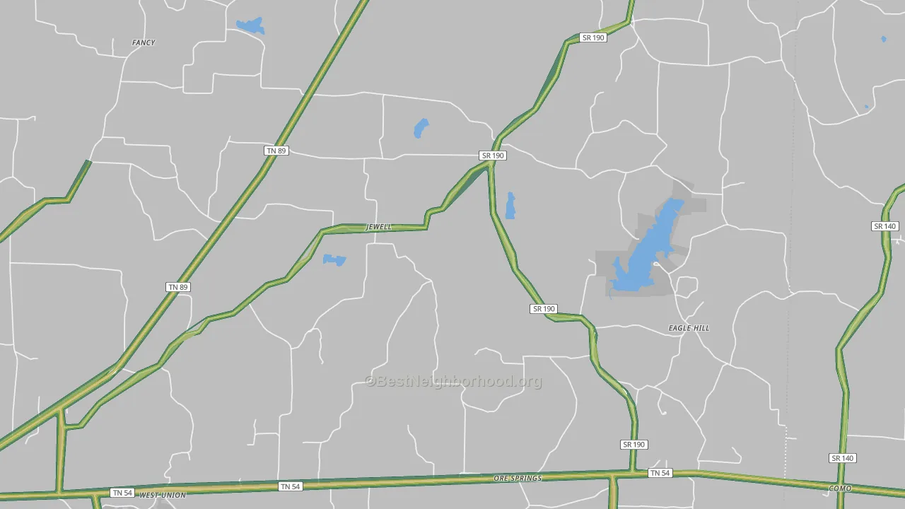Jewell, TN Map of Noise Levels in Jewell